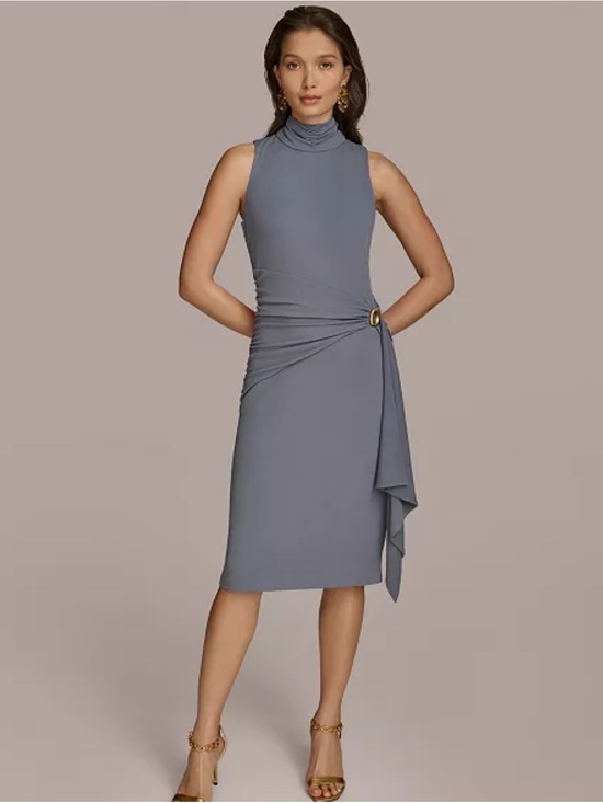 Donna Karan Dresses & Skirts - Donna Karan Gray High-Neck Draped Midi Dress